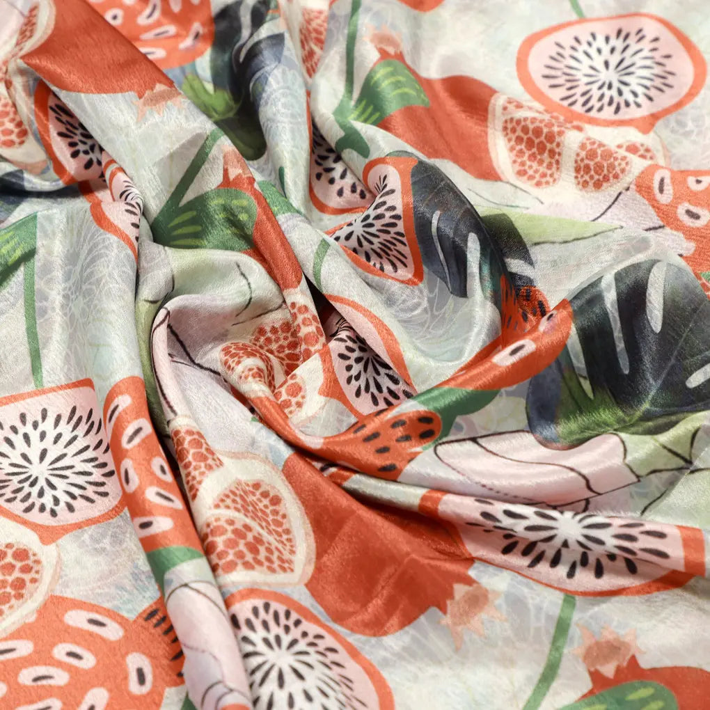 Orange Tropical Fruits and Leaves Printed Chinon Fabric – 0l2a0933 copy