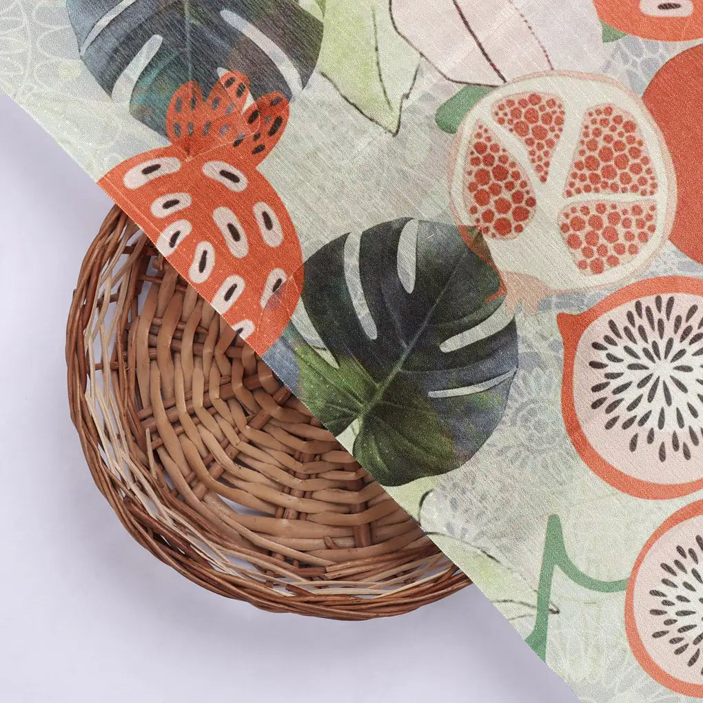 Orange Tropical Fruits and Leaves Printed Chinon Fabric – 0l2a0934 copy