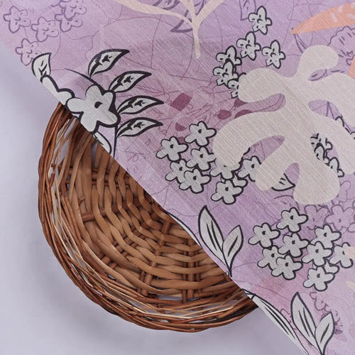 Lavender Tropical Floral and Leafy Print Chinon Fabric