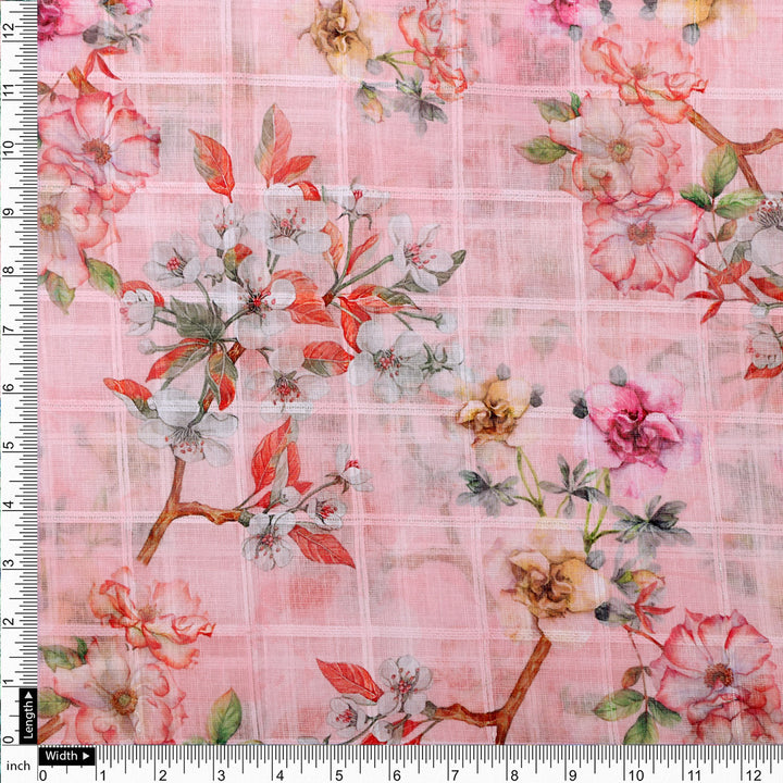Classy Floral & Leaf Linen Printed Fabrics