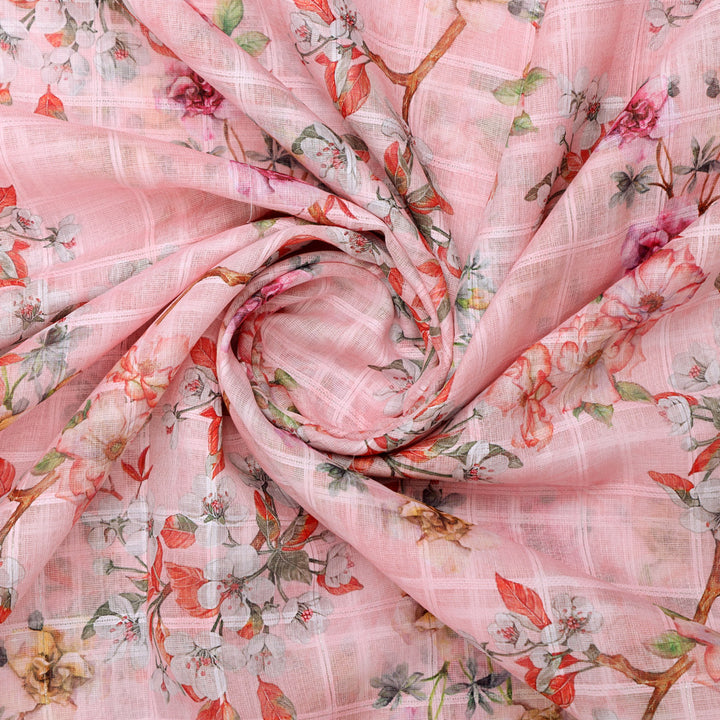 Classy Floral & Leaf Linen Printed Fabrics