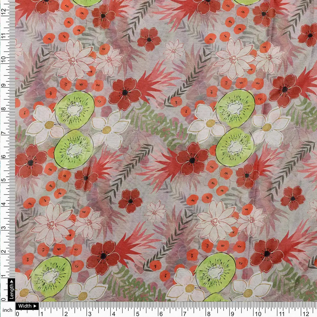 Mauve & Coral Floral and Kiwi Printed Chinon Fabric – 0l2a0980 copy