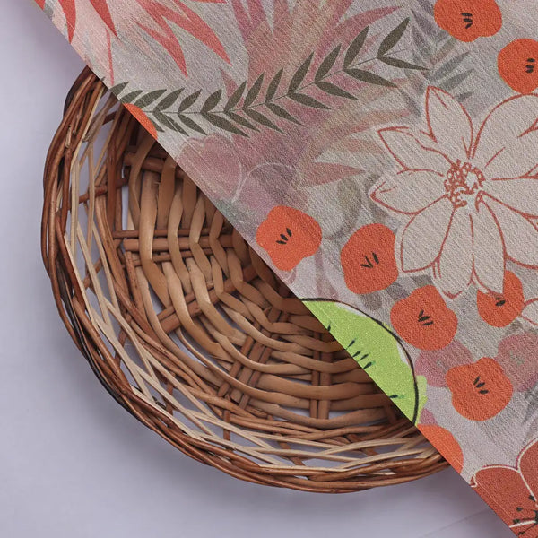 Mauve & Coral Floral and Kiwi Printed Chinon Fabric – 0l2a0983 copy - alternate view