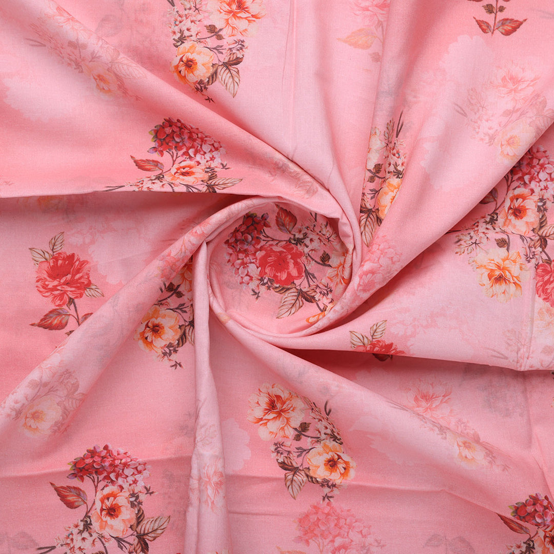 Peach Bud Flower Printed Pure Cotton Fabric Material