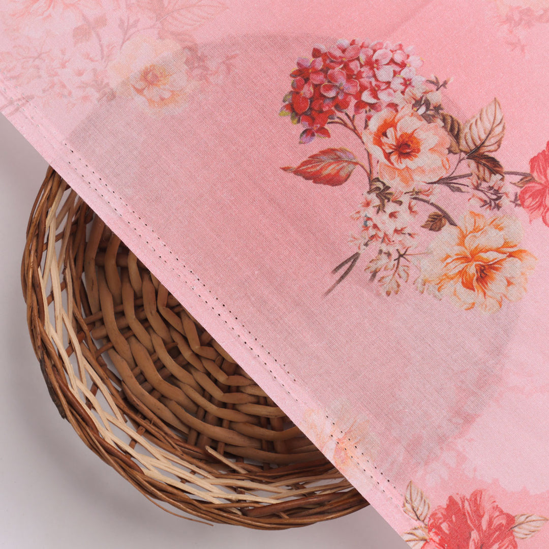 Peach Bud Flower Printed Pure Cotton Fabric Material