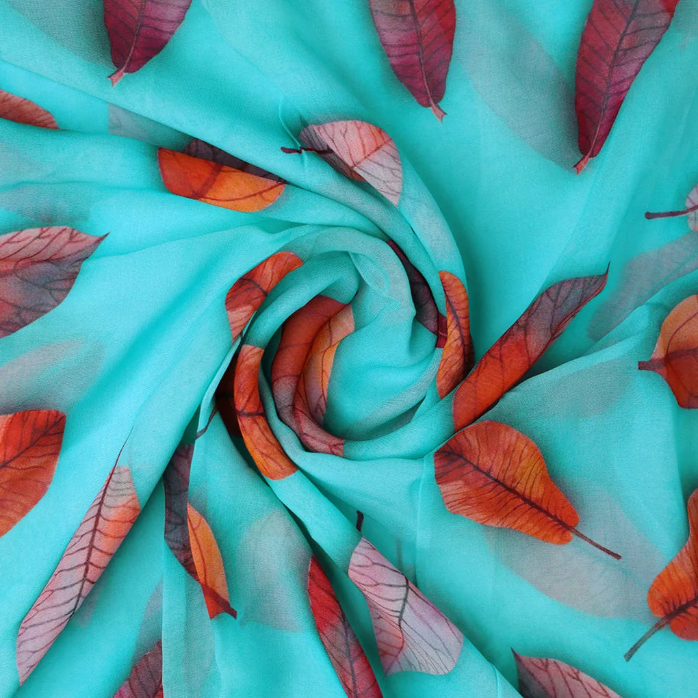 Blue Leaves Pure Georgette Printed Fabric – 0l2a7292