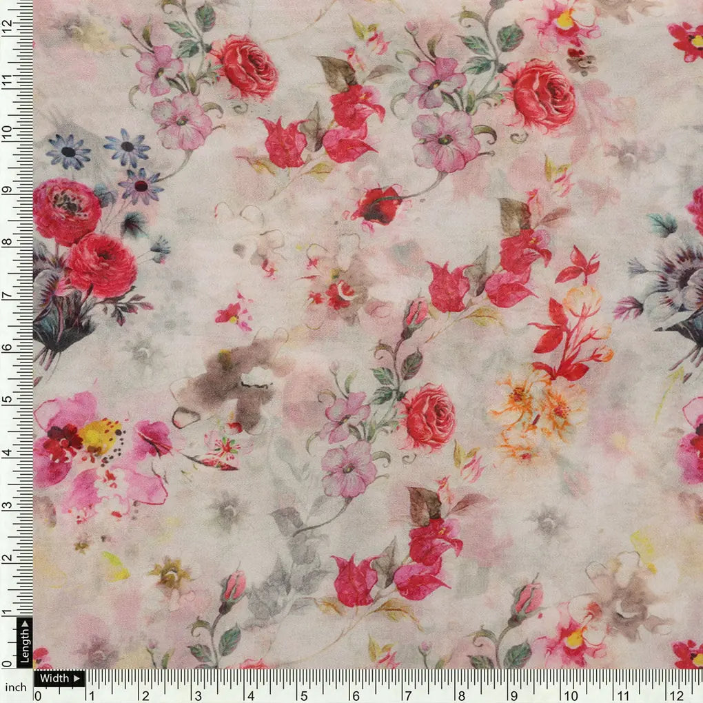 Beautifull Red And Pink Camellia Rose Of Branch Digital Printed Fabric - Pure Georgette – 0l2a7296copy