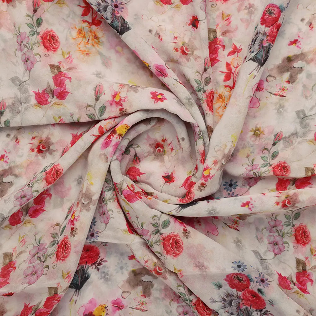 Beautifull Red And Pink Camellia Rose Of Branch Digital Printed Fabric - Pure Georgette – 0l2a7297copy