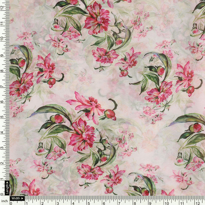 Beautifull Pink Calendula Flower Digital Printed Fabric - Weightless