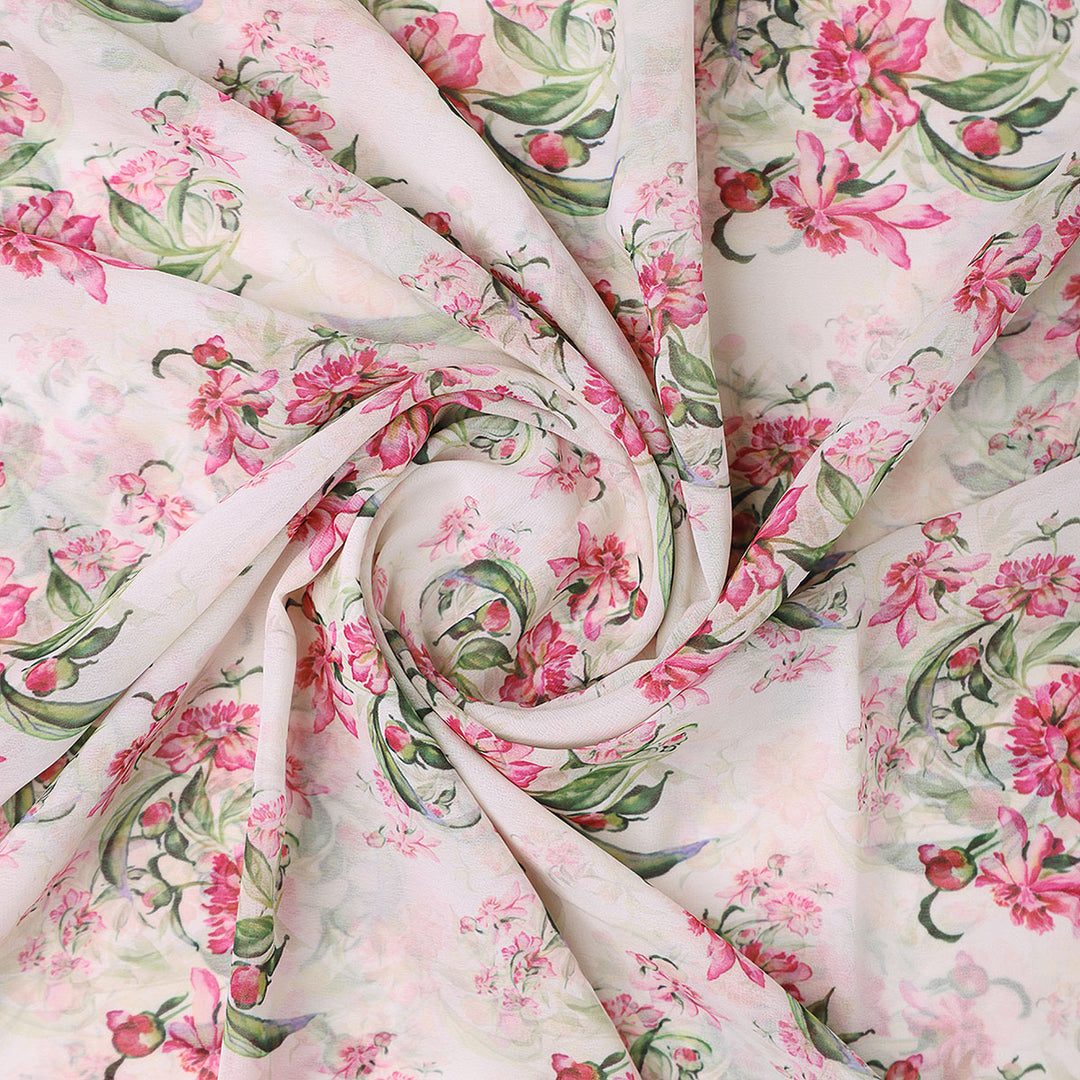 Beautifull Pink Calendula Flower Digital Printed Fabric - Weightless