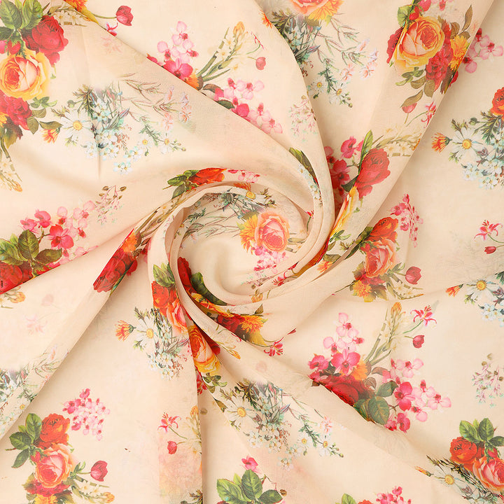 Multicolour Red And Yellow Roses Digital Printed Fabric - Weightless