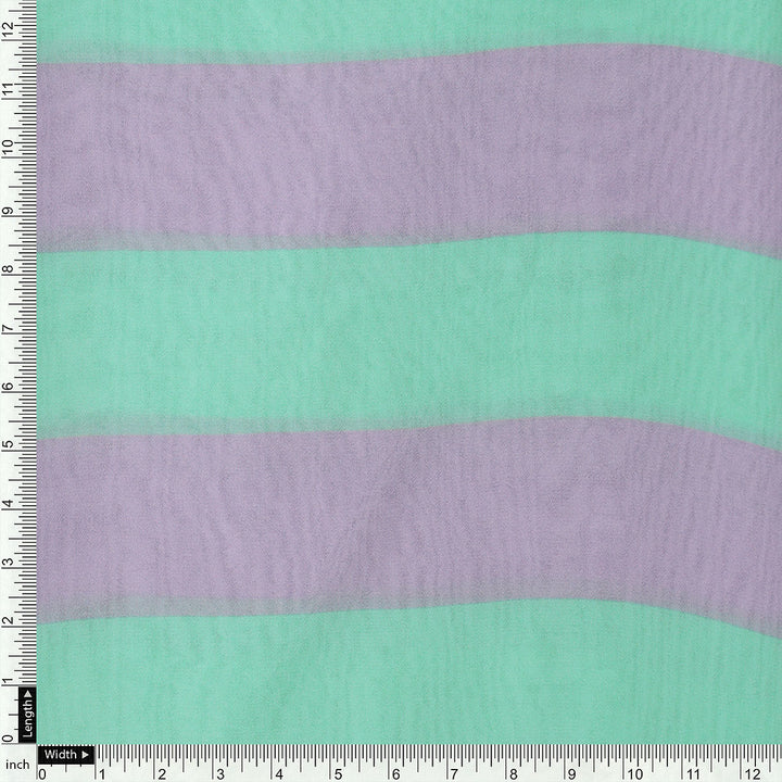 Green And Violet Stripes Digital Printed Fabric  - Pure Georgette