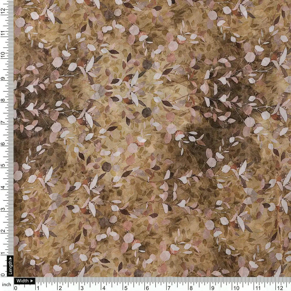 Metallic Bronze Leaves Pure Georgette Printed Fabric Material – 0l2a7337