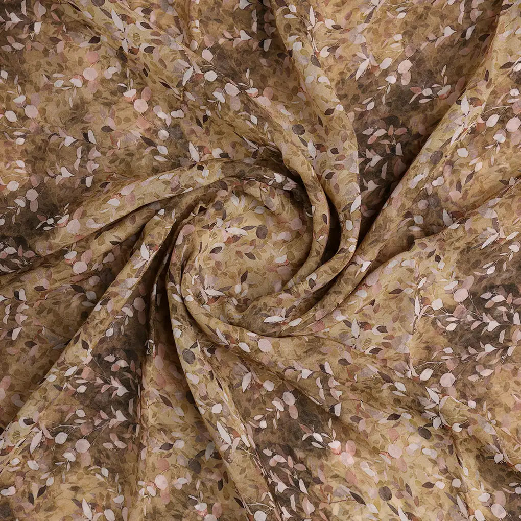 Metallic Bronze Leaves Pure Georgette Printed Fabric Material – 0l2a7339