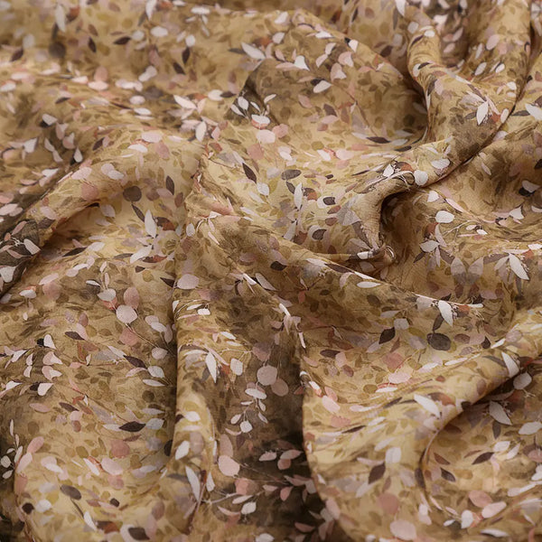 Metallic Bronze Leaves Pure Georgette Printed Fabric Material – 0l2a7340