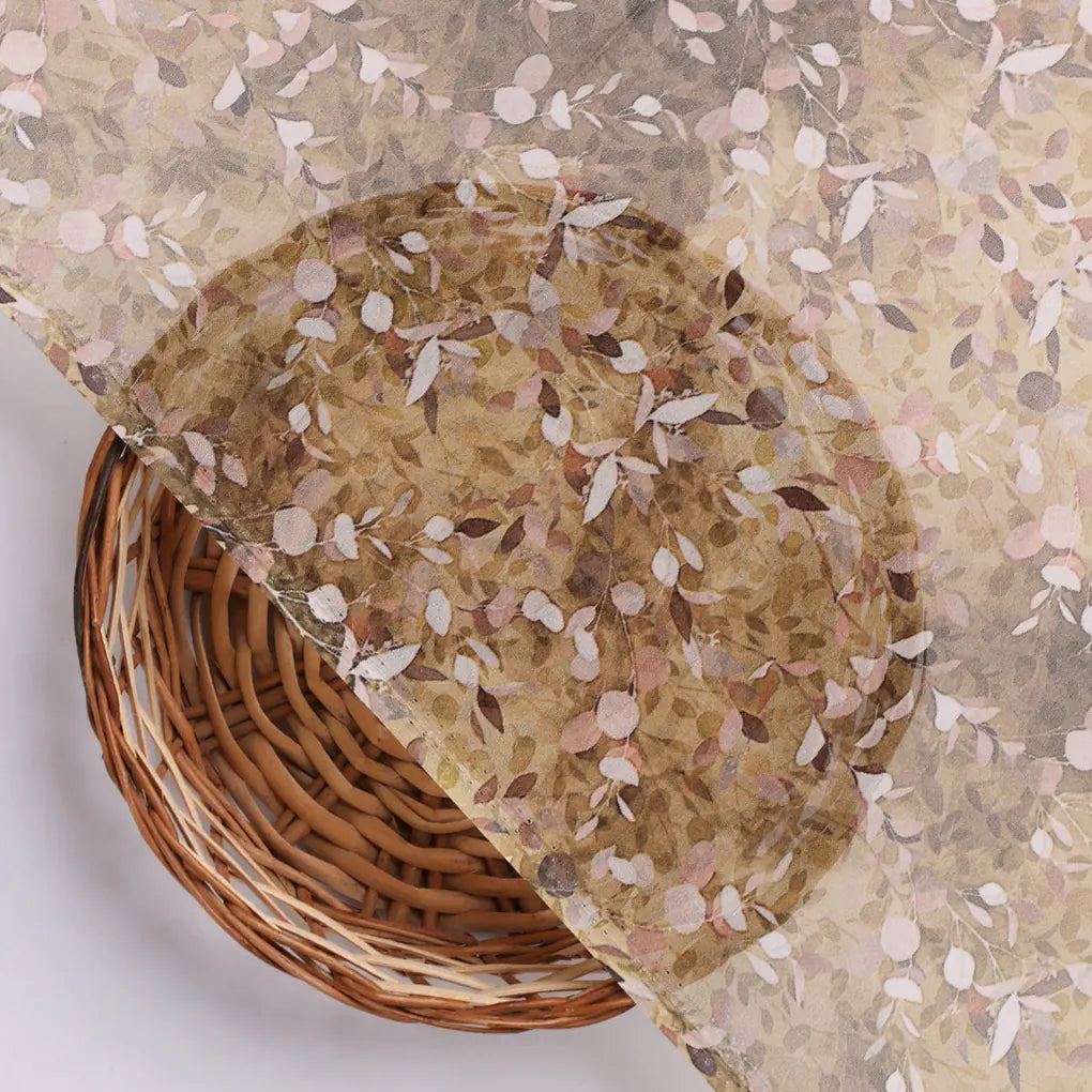 Metallic Bronze Leaves Pure Georgette Printed Fabric Material – 0l2a7341