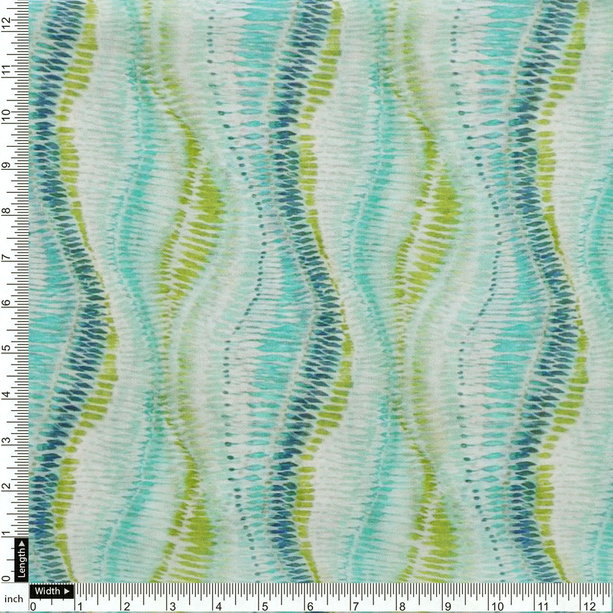 Green and Blue Leheriya Digital Printed Fabric