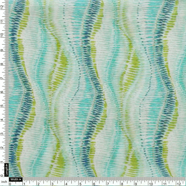 Green and Blue Leheriya Digital Printed Fabric