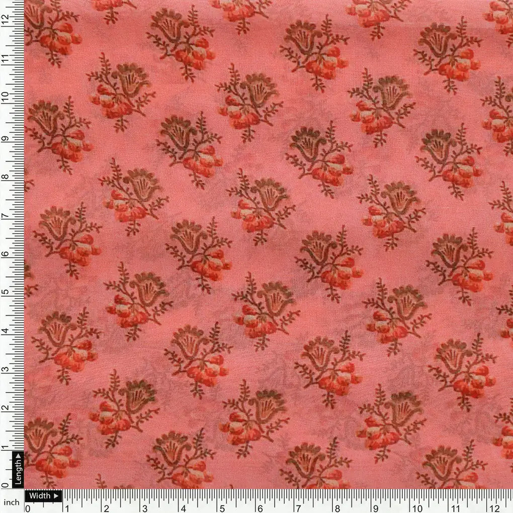 Cool Summer Simple Pink Flower With Leaves Digital Printed Fabric - Pure Georgette – 0l2a7348copy