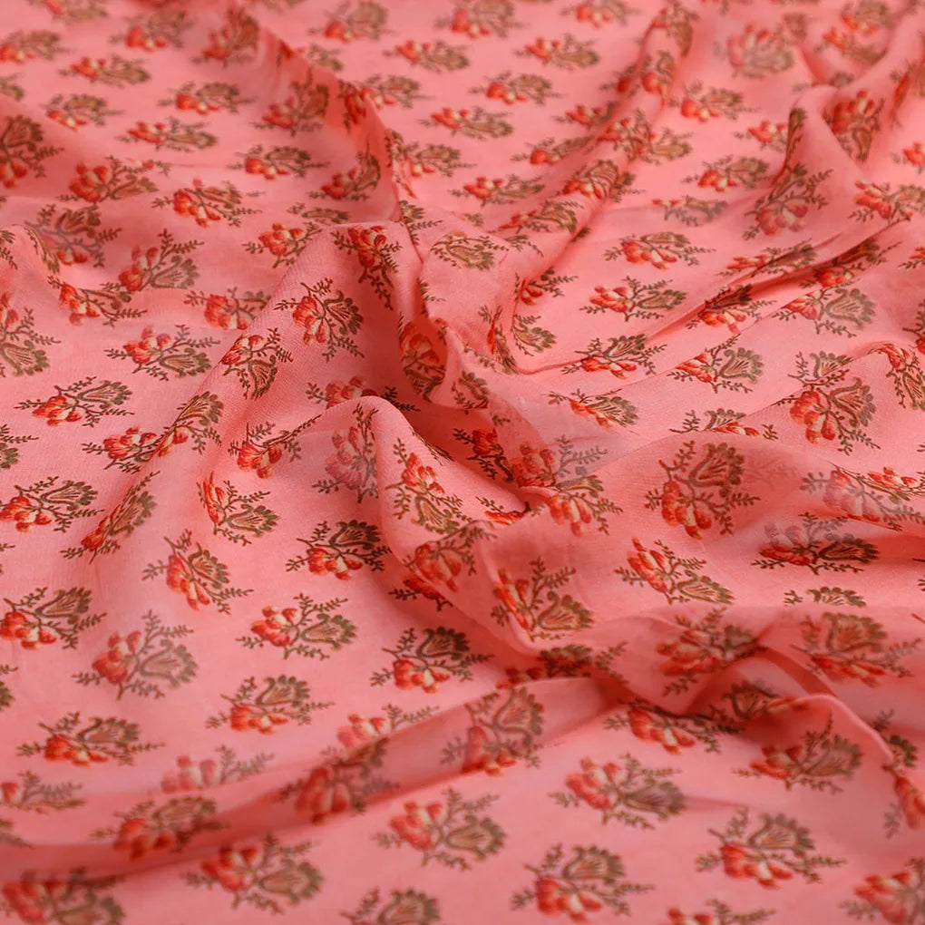Cool Summer Simple Pink Flower With Leaves Digital Printed Fabric - Pure Georgette – 0l2a7350copy2