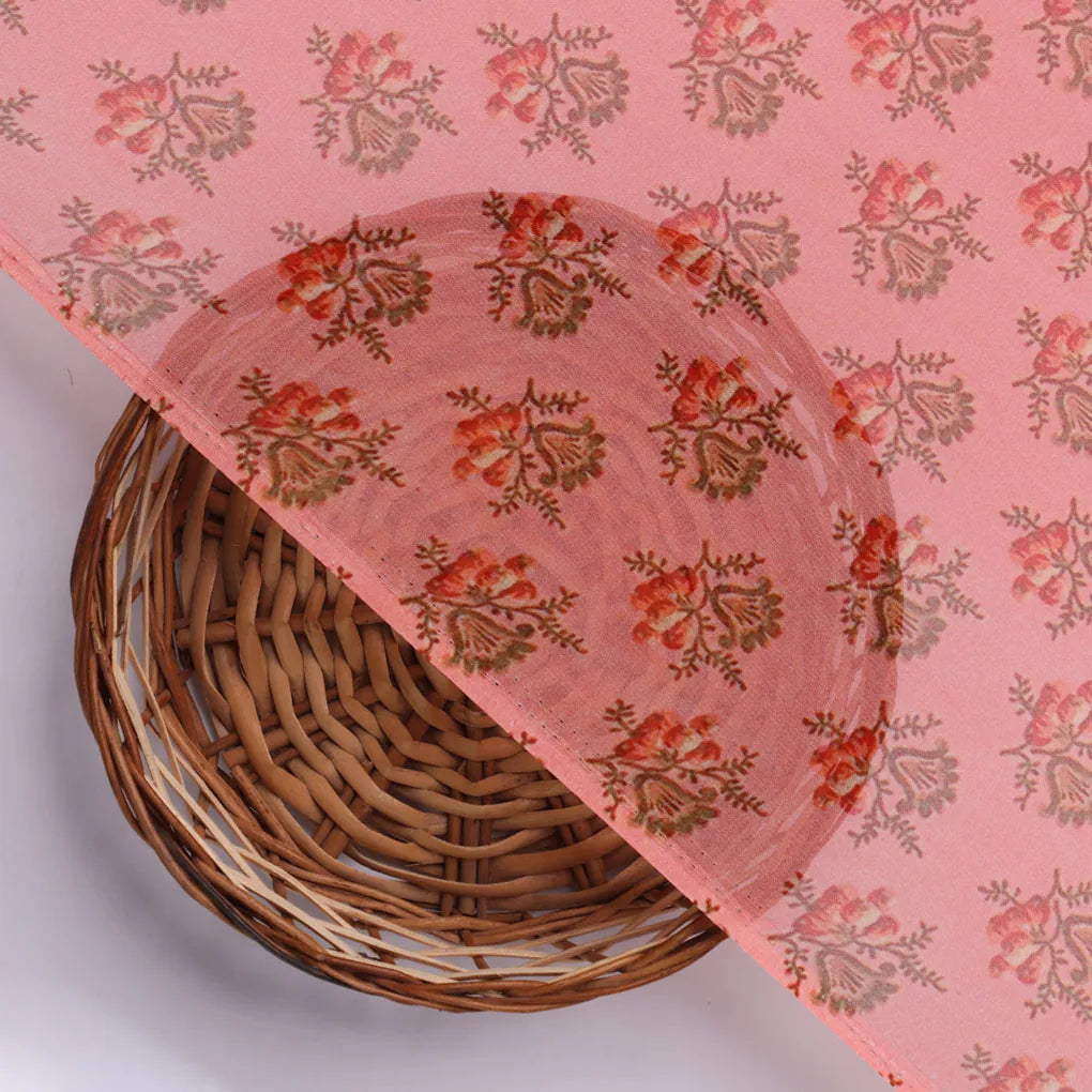 Cool Summer Simple Pink Flower With Leaves Digital Printed Fabric - Pure Georgette – 0l2a7351copy
