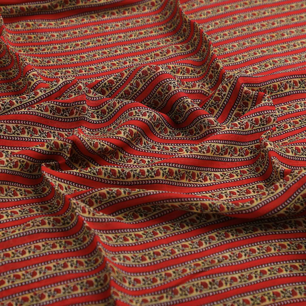 Lovely Straight Valley Of Roses Strips Digital Printed Fabric - Pure Georgette – 0l2a7355copy