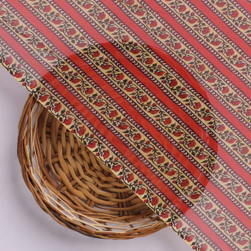 Lovely Straight Valley Of Roses Strips Digital Printed Fabric - Pure Georgette – 0l2a7356copy