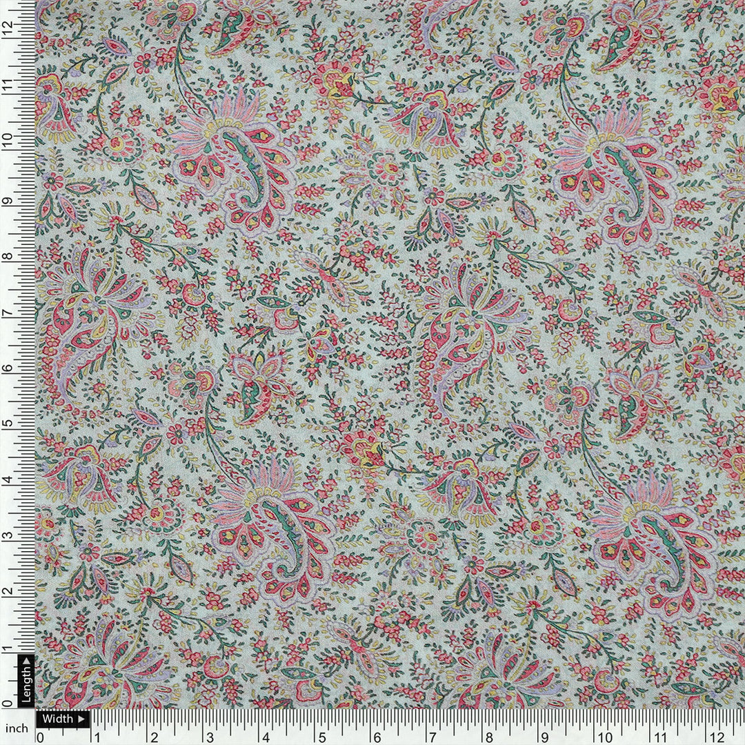 Tiny Western Leaves With Flower Digital Printed Fabric - Pure Georgette