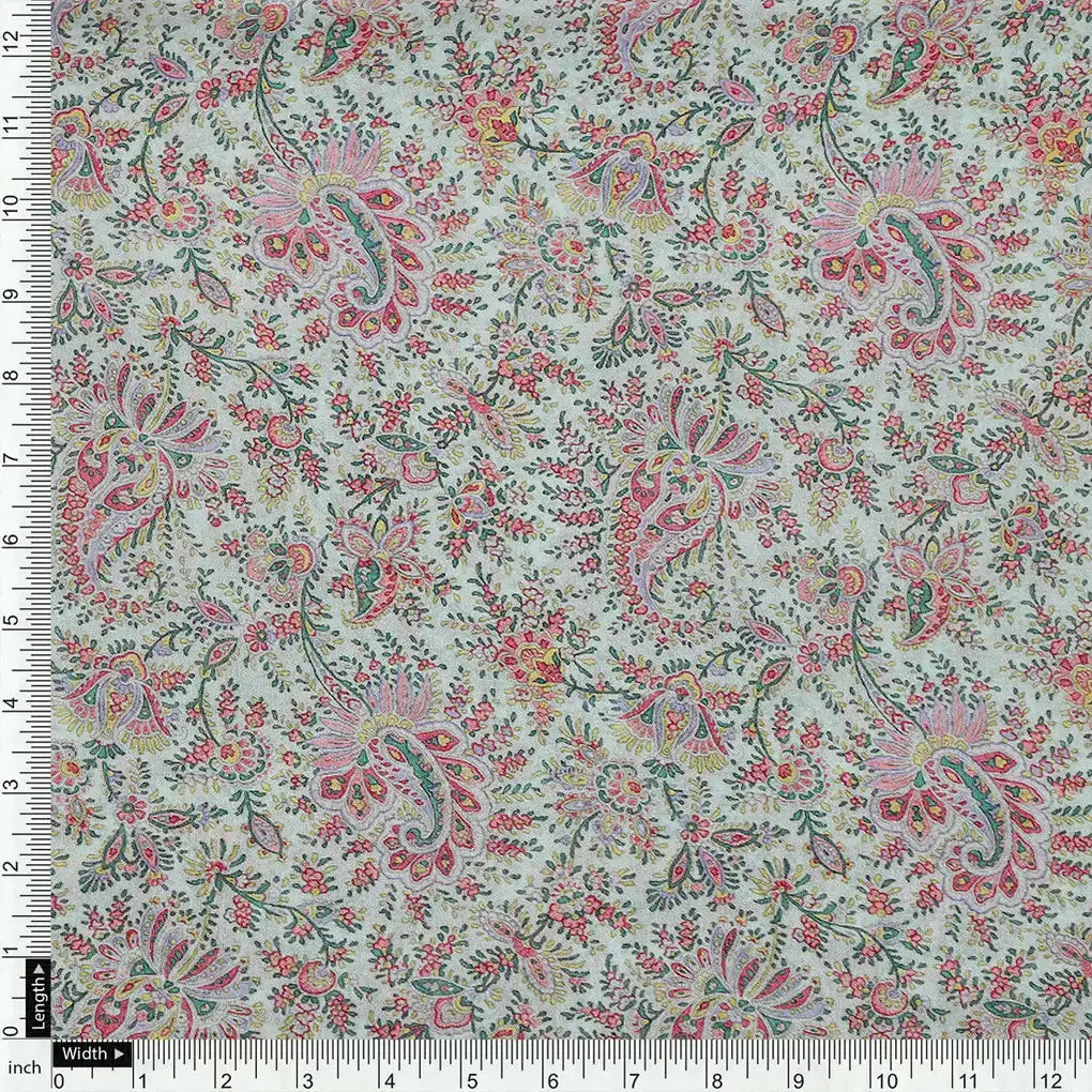 Tiny Western Leaves With Flower Digital Printed Fabric - Pure Georgette – 0l2a7358copy