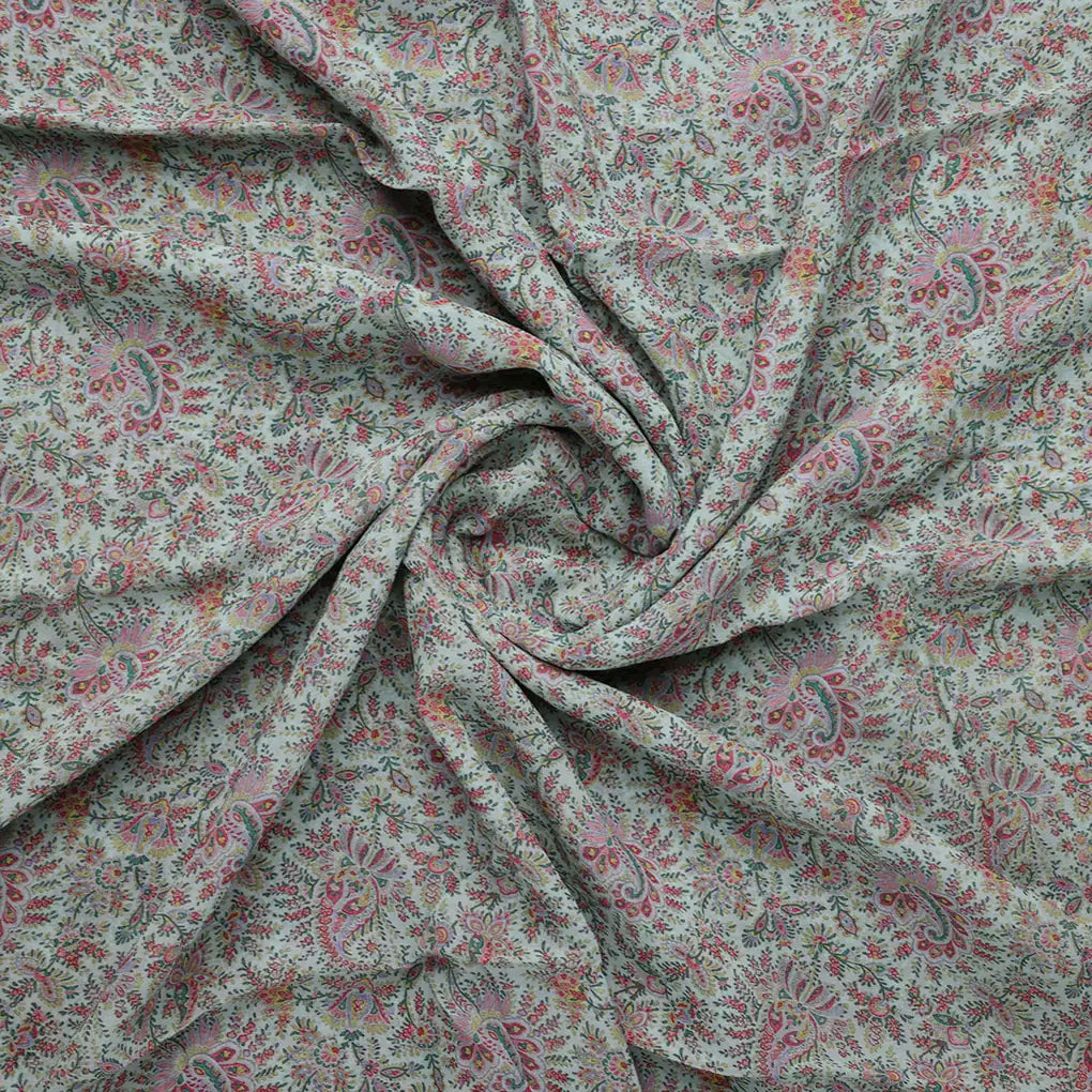 Tiny Western Leaves With Flower Digital Printed Fabric - Pure Georgette – 0l2a7359copy