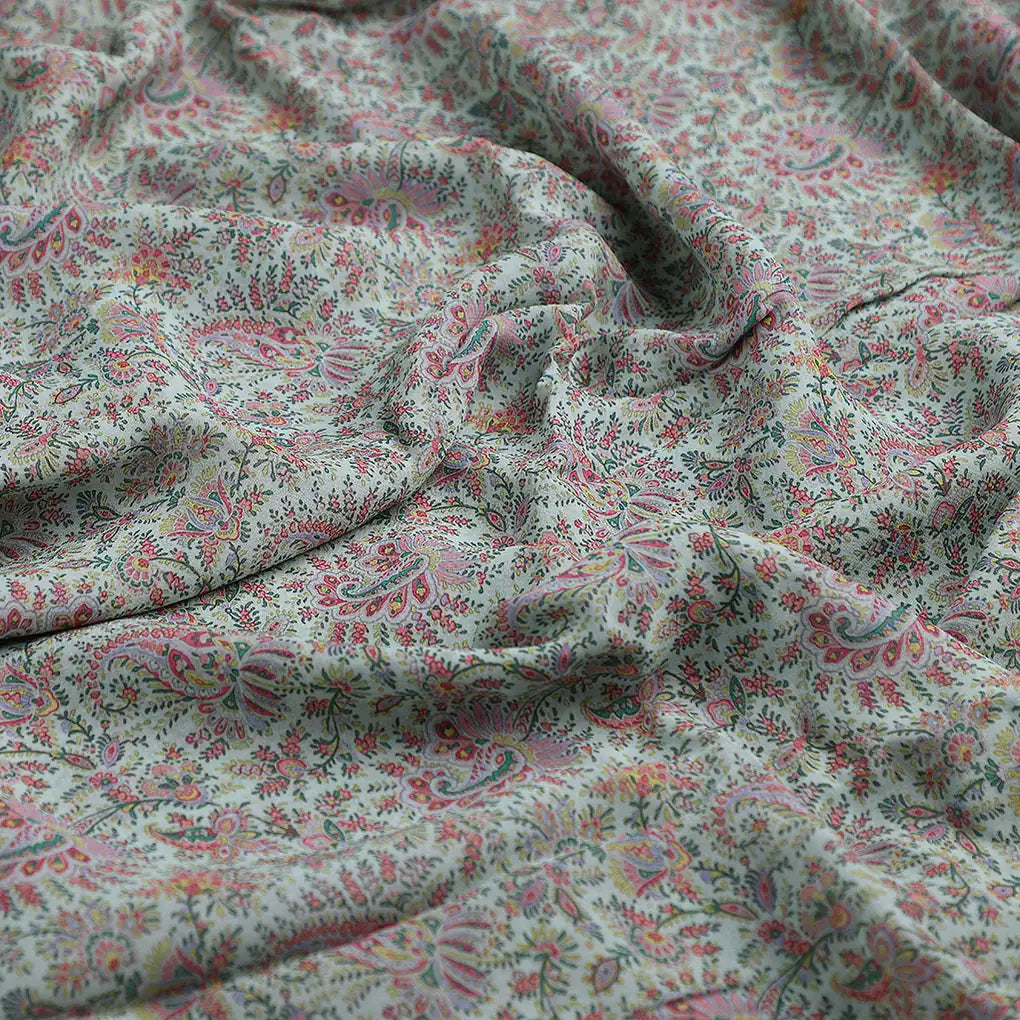 Tiny Western Leaves With Flower Digital Printed Fabric - Pure Georgette – 0l2a7360copy