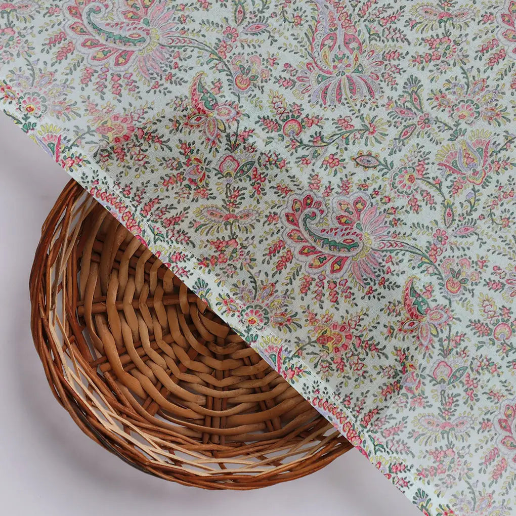 Tiny Western Leaves With Flower Digital Printed Fabric - Pure Georgette – 0l2a7361copy
