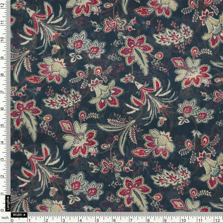 Decorative Jacobean Bluish Digital Printed Fabric - Weightless