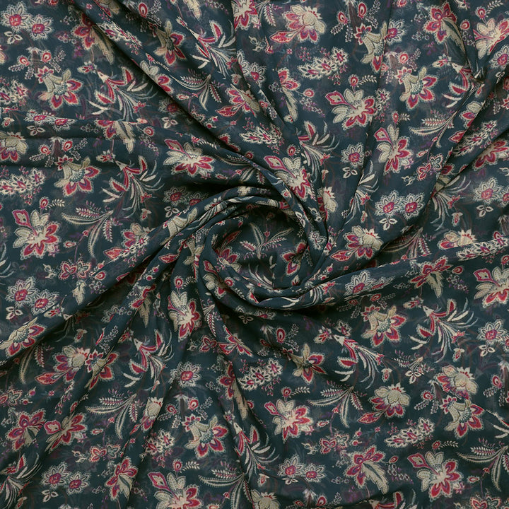 Decorative Jacobean Bluish Digital Printed Fabric - Weightless