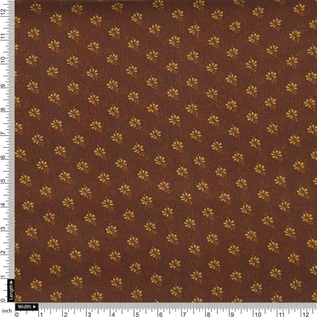 Tiny Lily Dark Brown Colour Background Digital Printed Fabric - Weightless