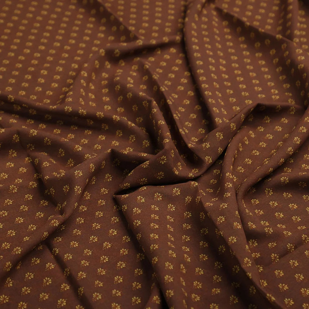 Tiny Lily Dark Brown Colour Background Digital Printed Fabric - Weightless – 0l2a7375copy