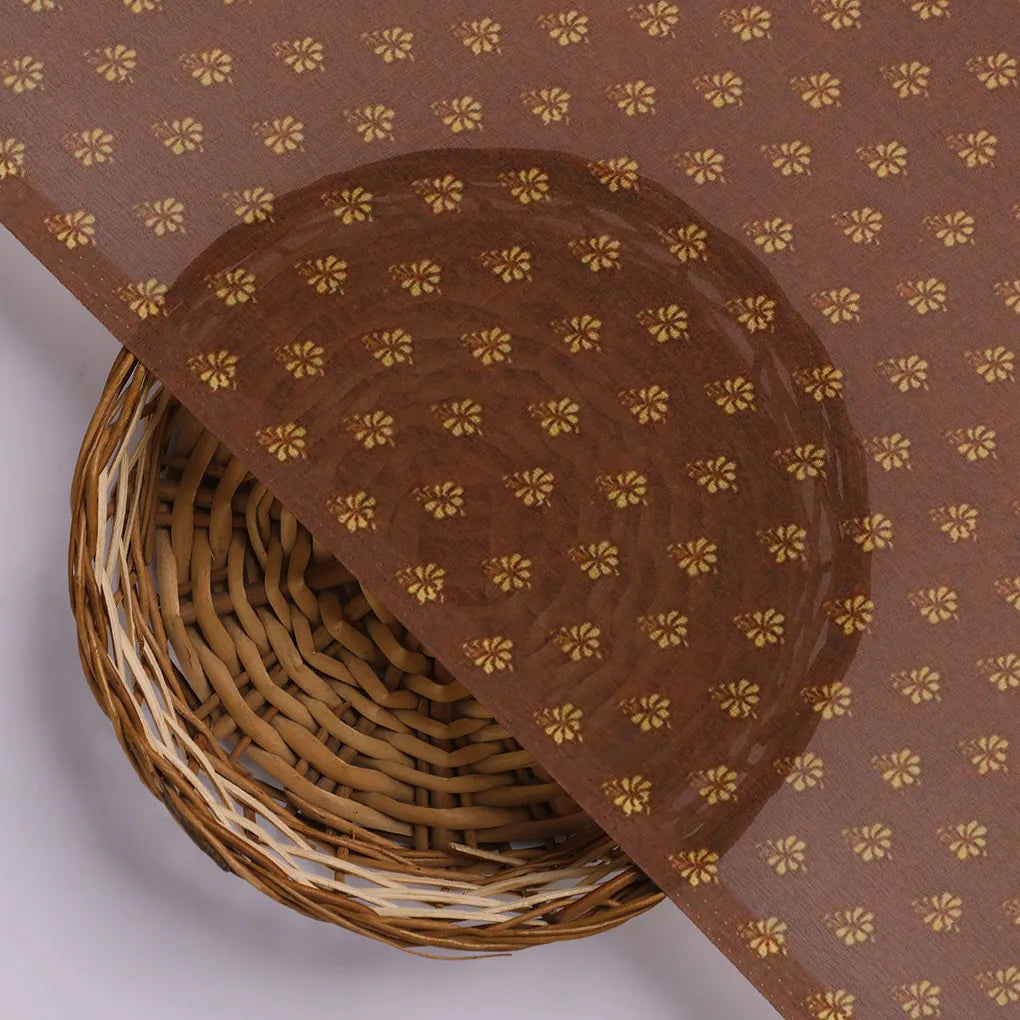 Tiny Lily Dark Brown Colour Background Digital Printed Fabric - Weightless – 0l2a7376copy