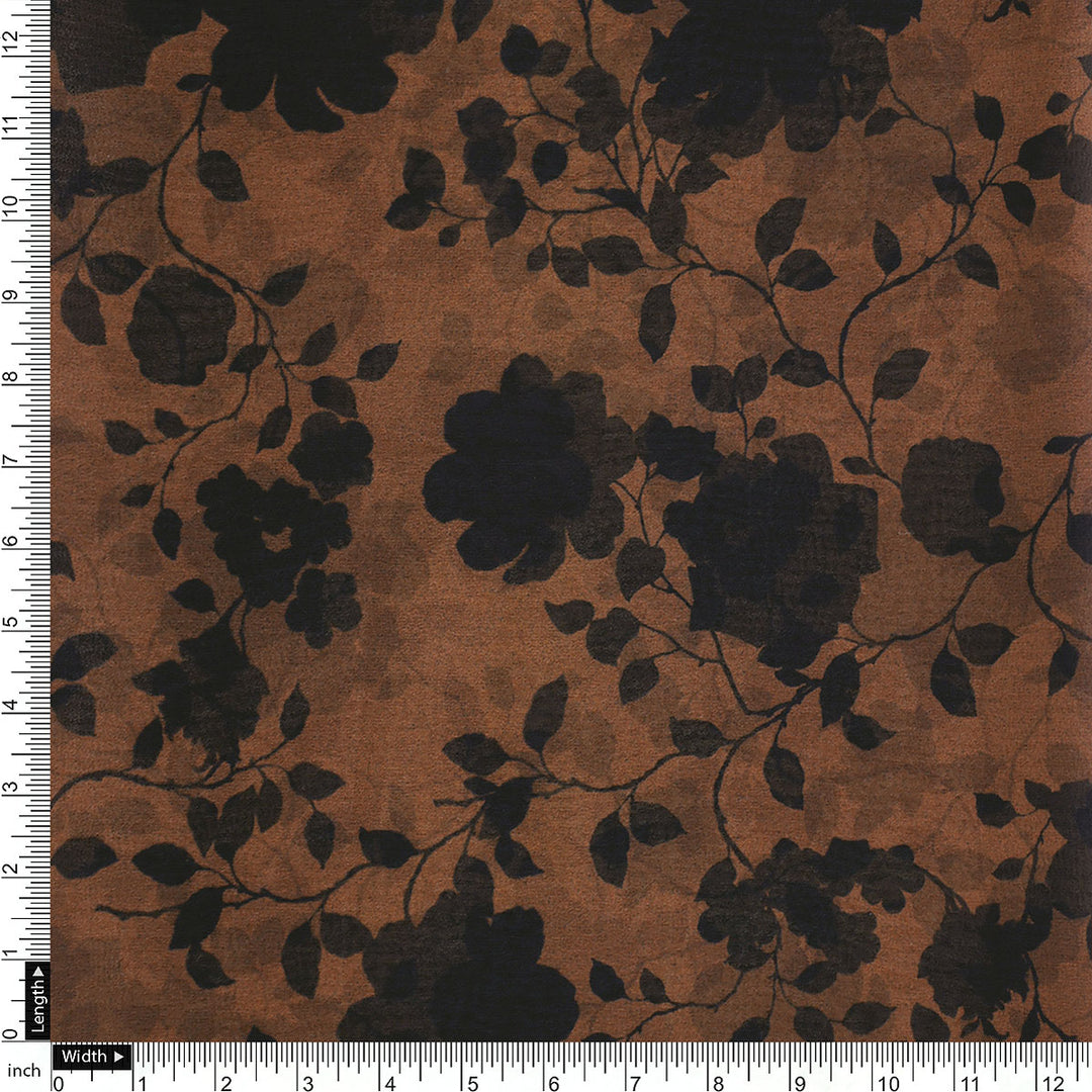 Black And Rustic Look Flower Digital Printed Fabric - Weightless