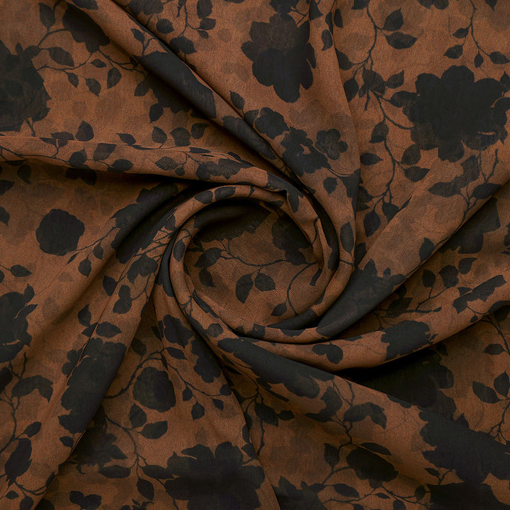 Black And Rustic Look Flower Digital Printed Fabric - Weightless