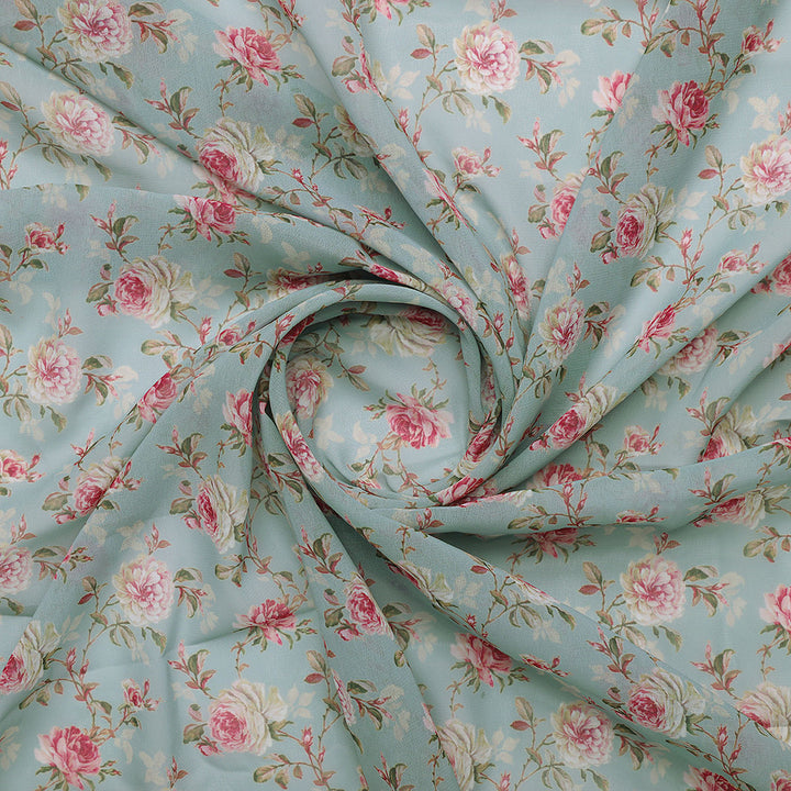Teal Flower Weightless Printed Fabric