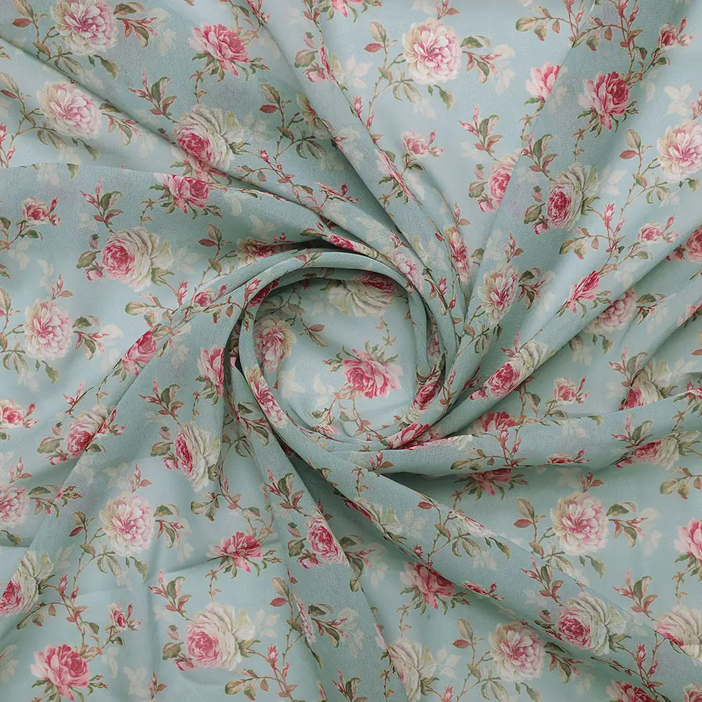 Teal Flower Weightless Printed Fabric – 0l2a7400