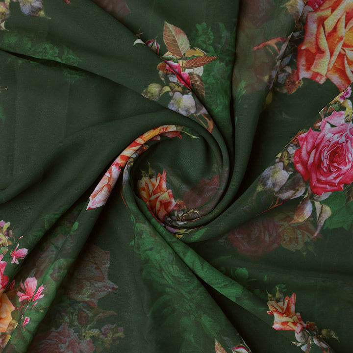 Beautiful Roses With Leaves Digital Printed Fabric - Weightless