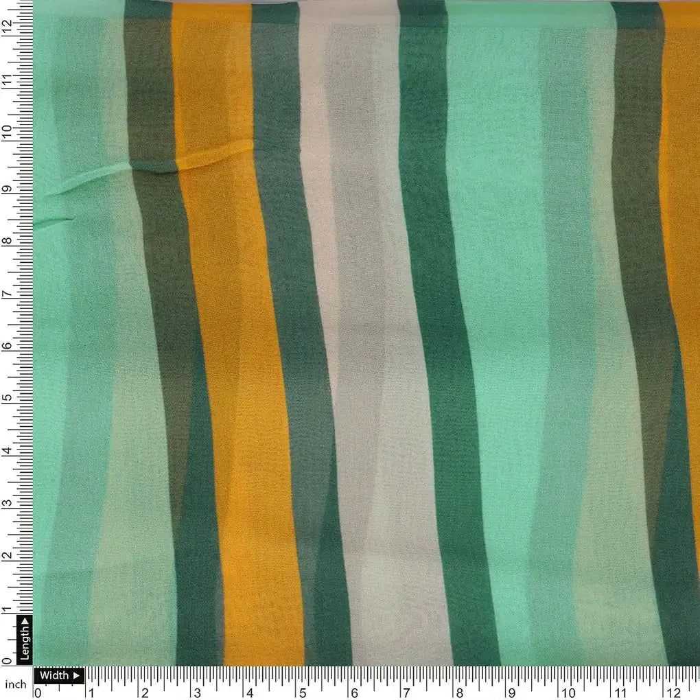 Green And Yellow Stripes Combo Digital Printed Fabric  - Pure Georgette – 0l2a7420
