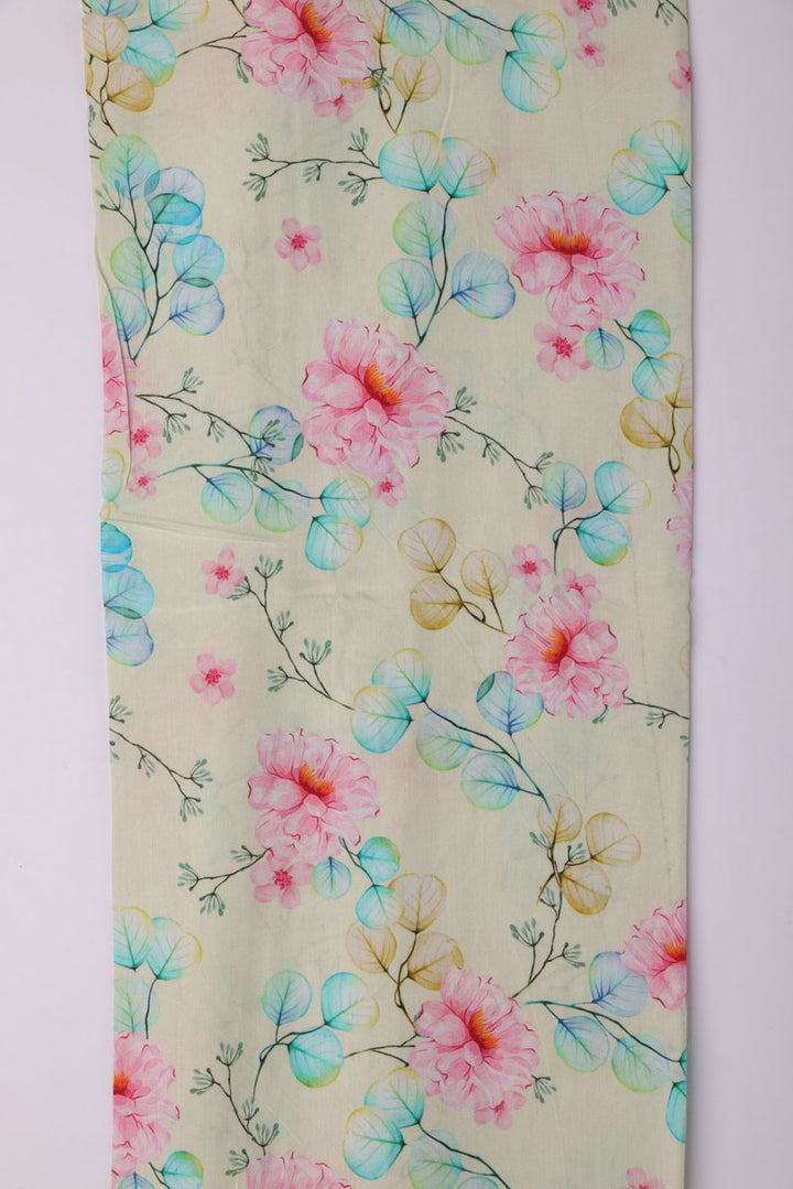 Peony Pink Flower Seamless Pattern Digital Printed Fabric - Pure Muslin