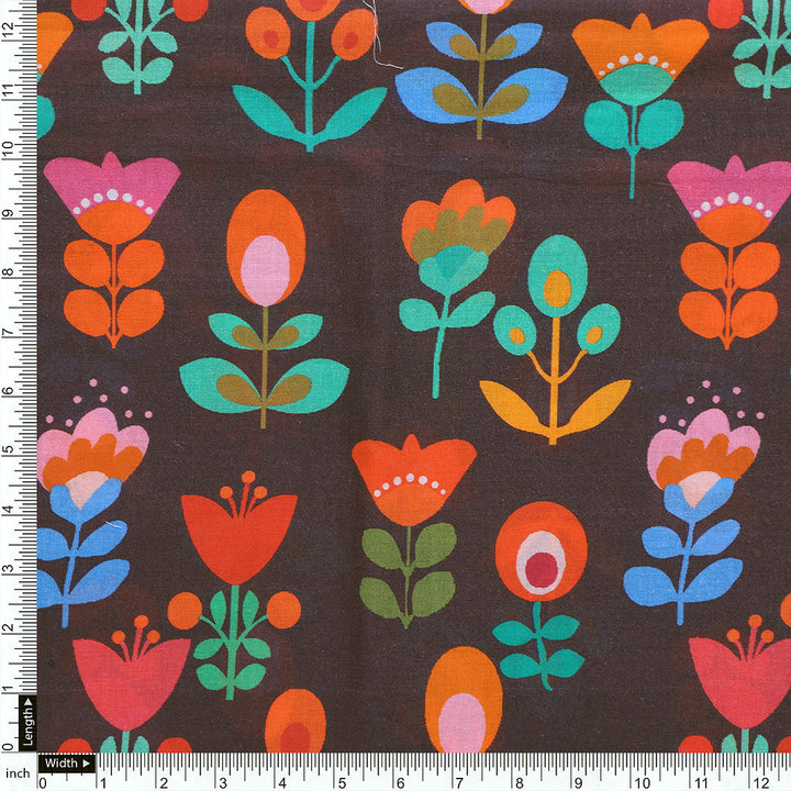 Sketchy Flowers Pattern Digital Printed Fabric - Pure Cotton