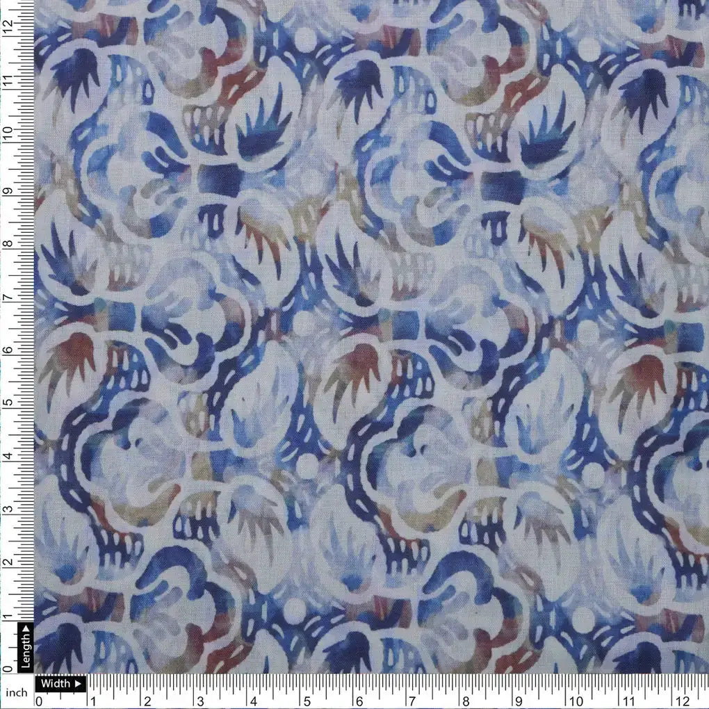 Blue and Brown Floral Printed Linen Fabric – 0l2a8249copy