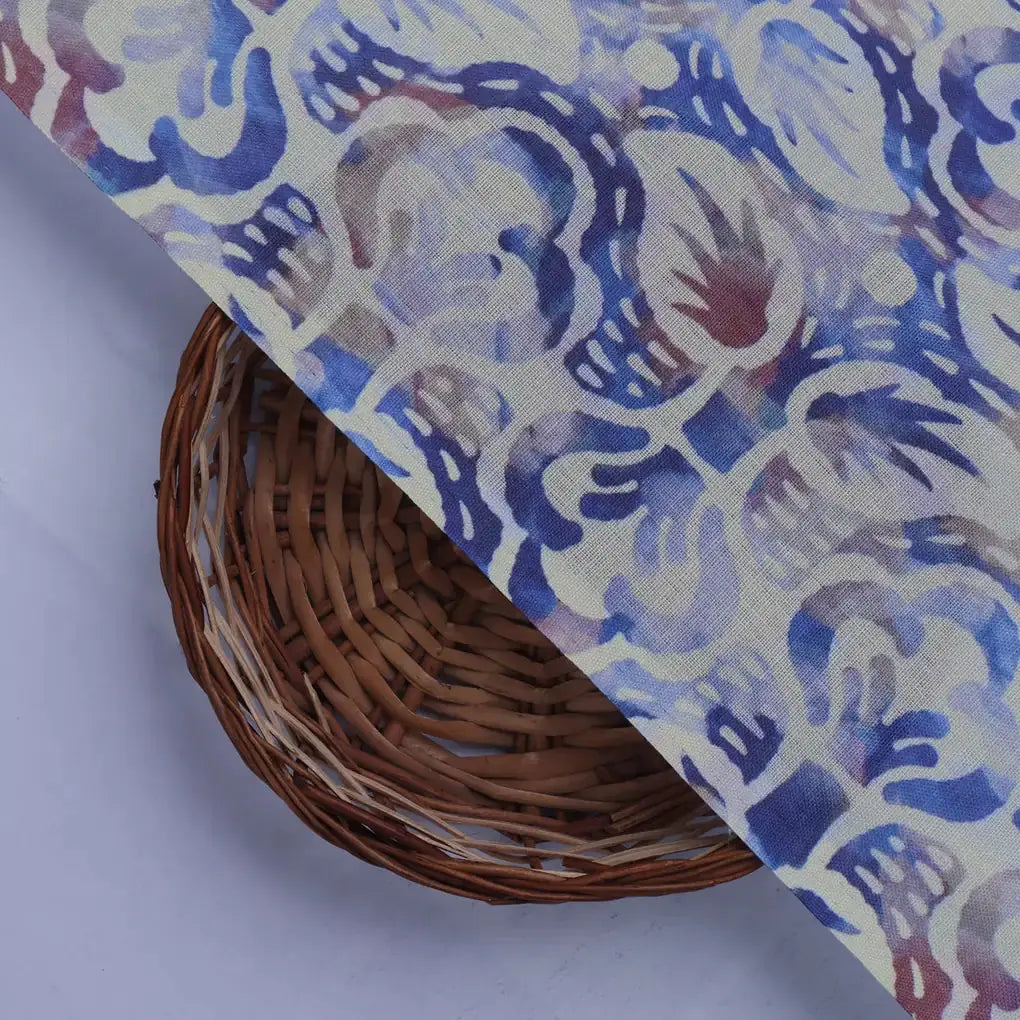 Blue and Brown Floral Printed Linen Fabric – 0l2a8252copy