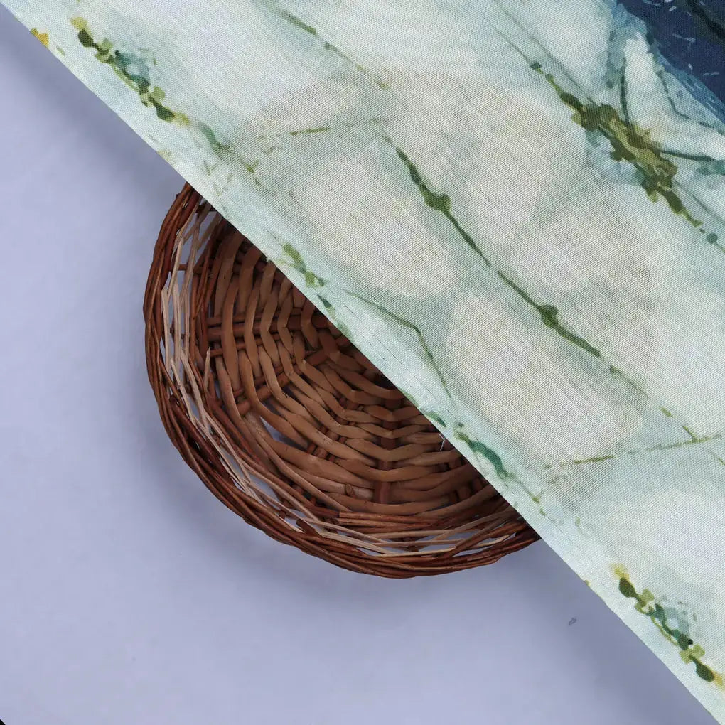 Blue and Green Hand Block Printed Linen Fabric – 0l2a8322 copy