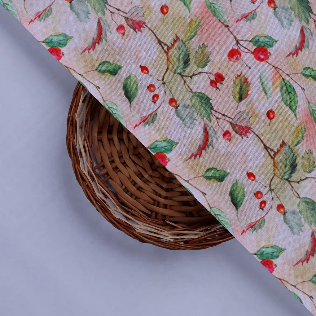 Linen Fabric with Red Berries and Leaves Print – 0l2a8332copy