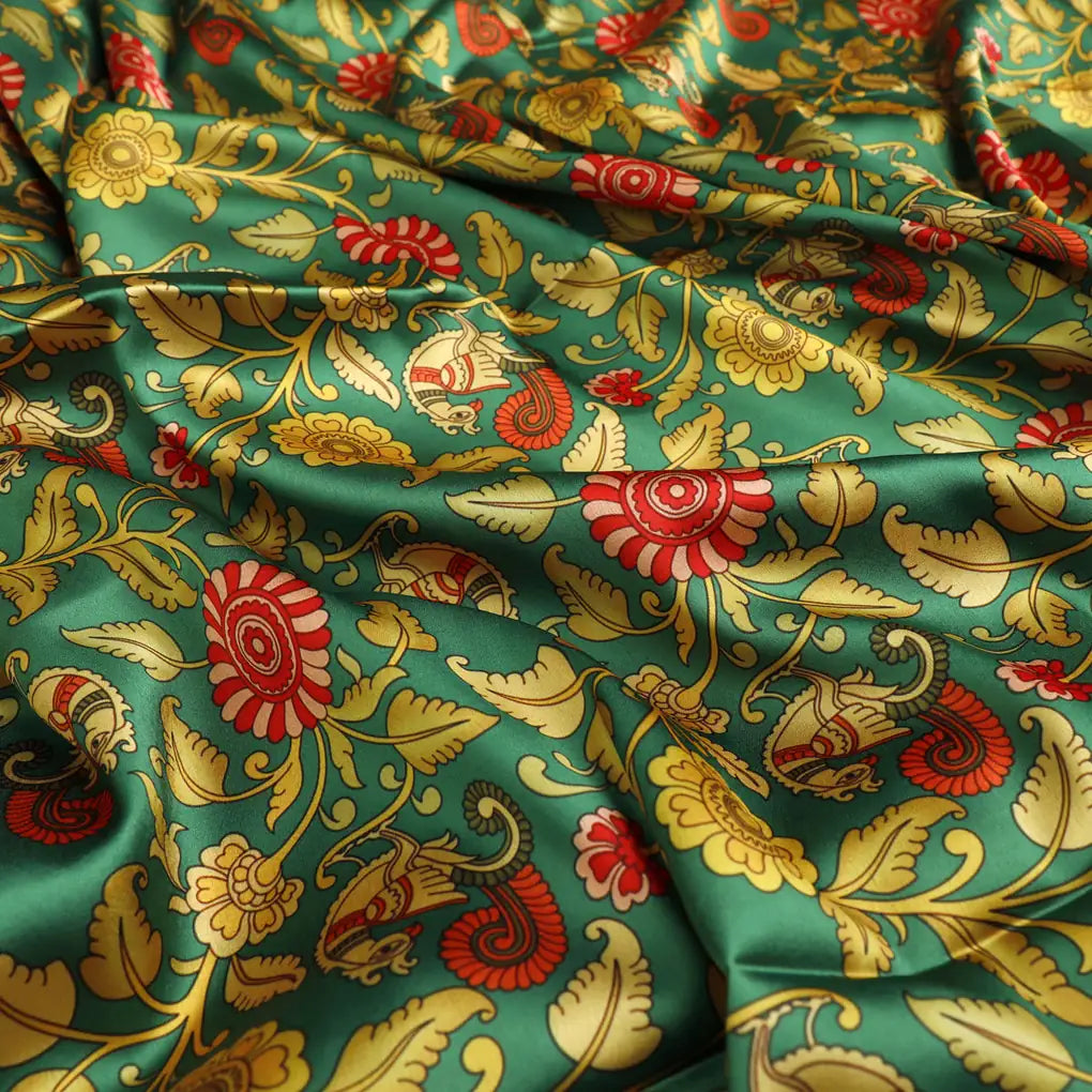 Buy Kalamkari Peacock Print Satin Fabric Online at Best Price – 0l2a8375copy